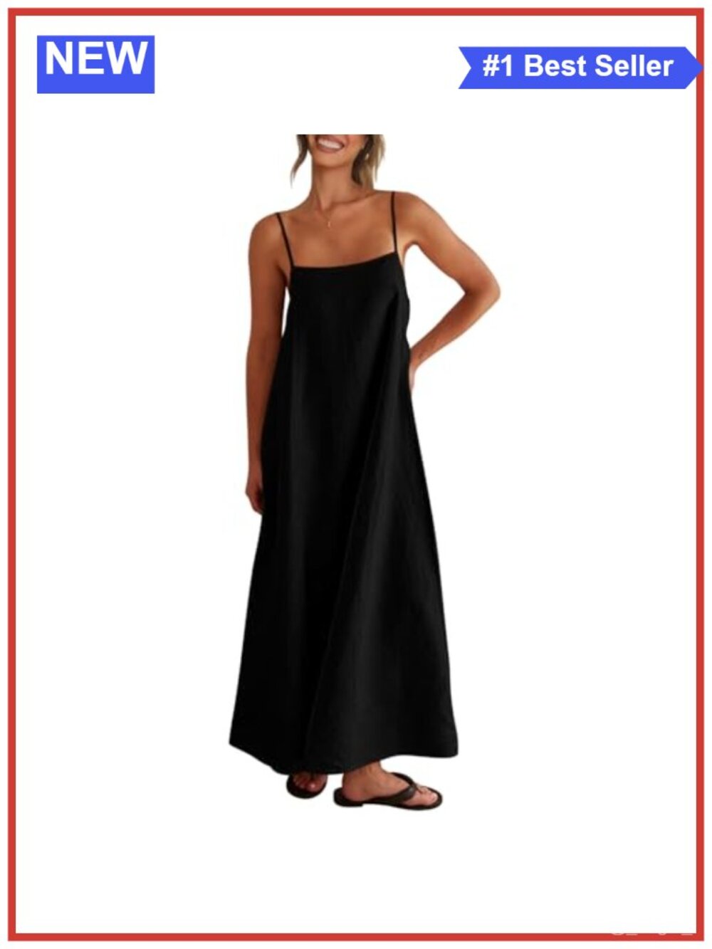 Linen Spaghetti Strap Maxi Dress Casua Boho Summer Sundress Side Pockets